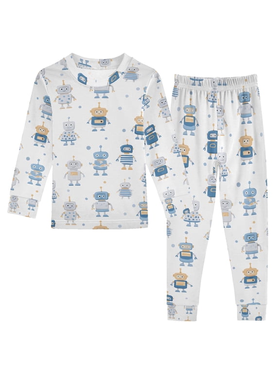 Cute Robots Kids 2 Piece Long Sleeve Tee and Pants Pajama Set 5Y