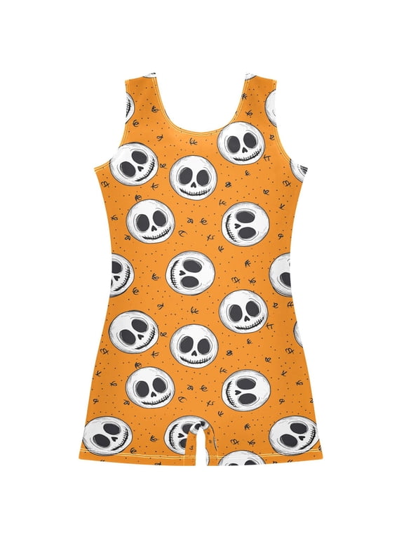 Cute Skeletons Pattern Girls Leotards Gymnastics Tumbling Outfit Biketard Unitard 5-6Years