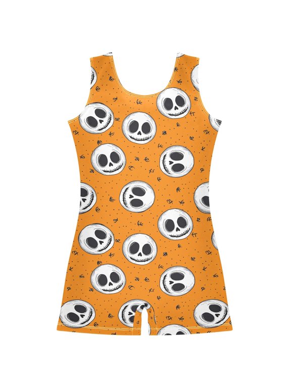 Cute Skeletons Pattern Girls Leotards Gymnastics Tumbling Outfit Biketard Unitard 9-10Years