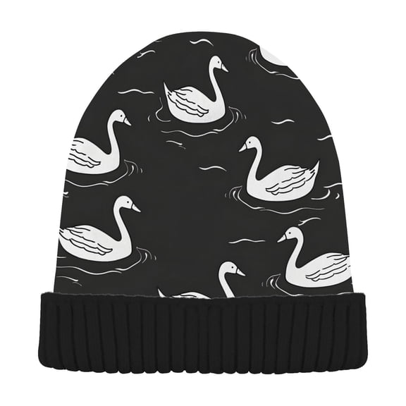 joogoo Cute Swan and Water Wave Beanie Hats Men Women Cuffed Skull Cap Winter Warm Knit Thick Beanies