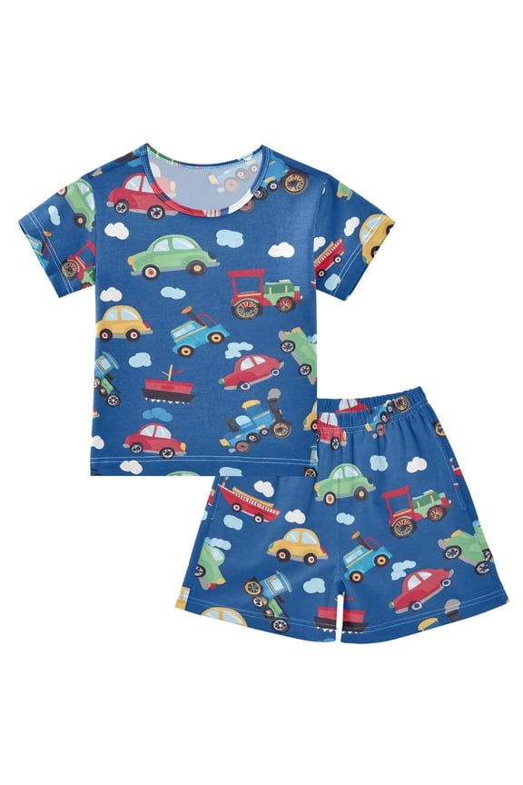 Cute Trucks Cloud Pajama Sets Short Sleeve Cotton 2-Piece Sleepwear 10Y