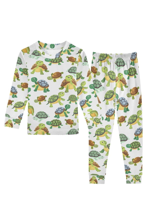 Cute Turtles 2 Piece Long Sleeve Tee and Pants Cotton Pajama Set 6Y