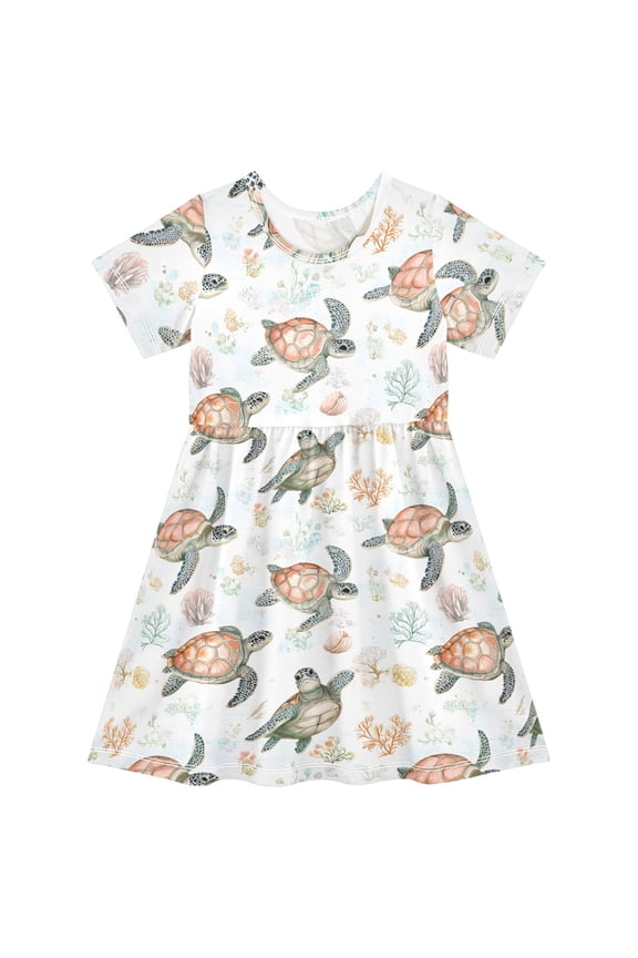 Cute Turtles Girls' Short Sleeve Dress Kids Dresses 5-6T