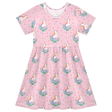 joogoo Cute Unicorn Girls' Short Sleeve Dress Kids Dresses 5-6T