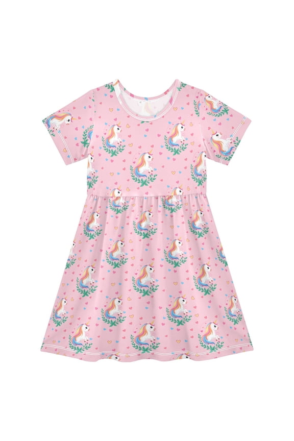 Cute Unicorn Girls' Short Sleeve Dress Kids Dresses 5-6T