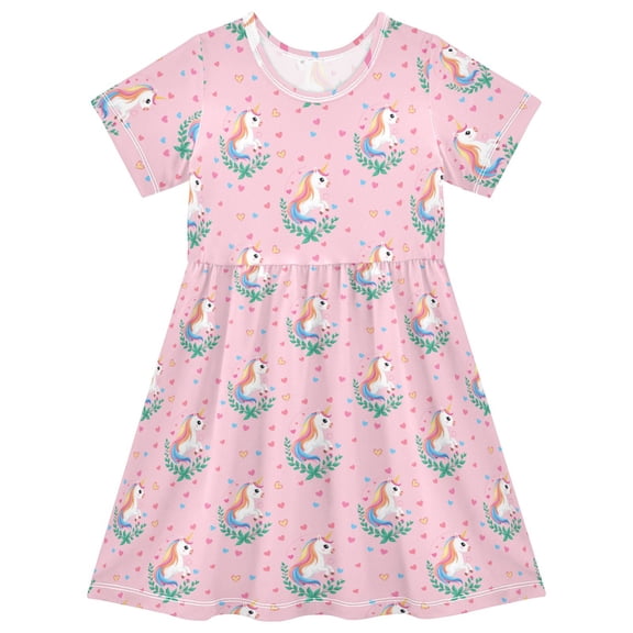 joogoo Cute Unicorn Girls' Short Sleeve Dress Kids Dresses 5-6T