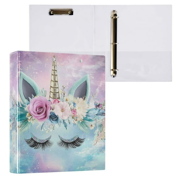 joogoo Cute Unicorn Hardcover 3 Ring Binder 1.5" Round Rings Interior Pockets Binders Organizer 1 Pack