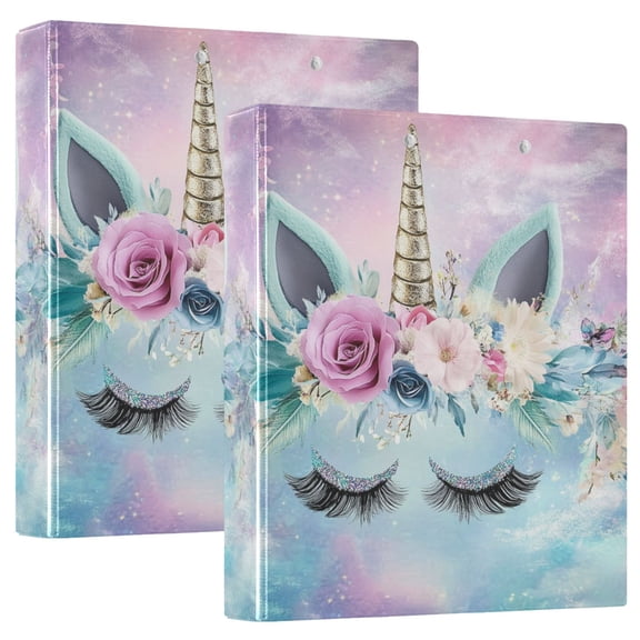 joogoo Cute Unicorn Hardcover 3 Ring Binder 1.5" Round Rings Interior Pockets Binders Organizer 2 Pack
