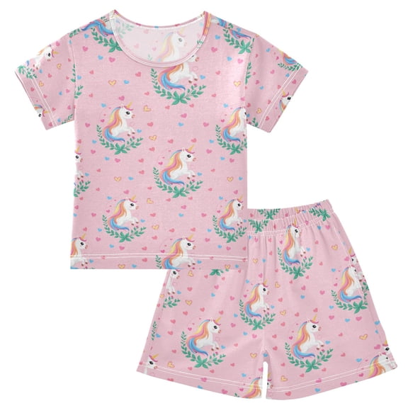 joogoo Cute Unicorn Pattern Pajama Sets Short Sleeve Cotton 2-Piece Sleepwear 10Y