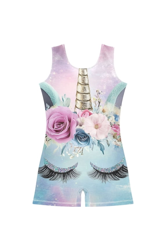 Cute Unicorn Pattern Girls Leotards Gymnastics Tumbling Outfit Biketard Unitard 7-8Years