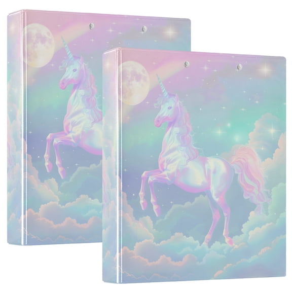 joogoo Cute Unicorn on Cloud Rainbow Hardcover 3 Ring Binder 1.5" Round Rings Interior Pockets Binders Organizer 2 Pack