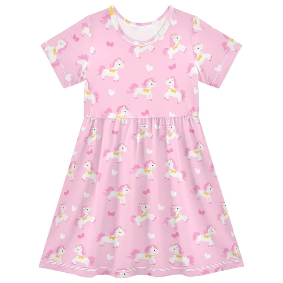 joogoo Cute Unicorns Girls' Short Sleeve Dress Kids Dresses 5-6T