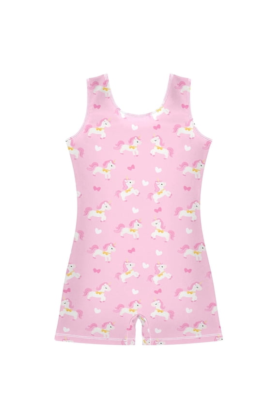 Cute Unicorns Pattern Girls Leotards Gymnastics Tumbling Outfit Biketard Unitard 7-8Years