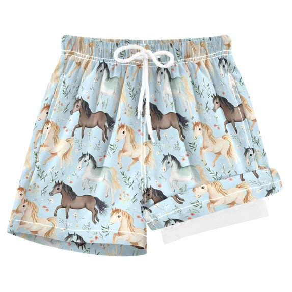 joogoo Cute Watercolor Horse Boys Swim Trunks Beach Swimsuit Shorts Boxer 4T