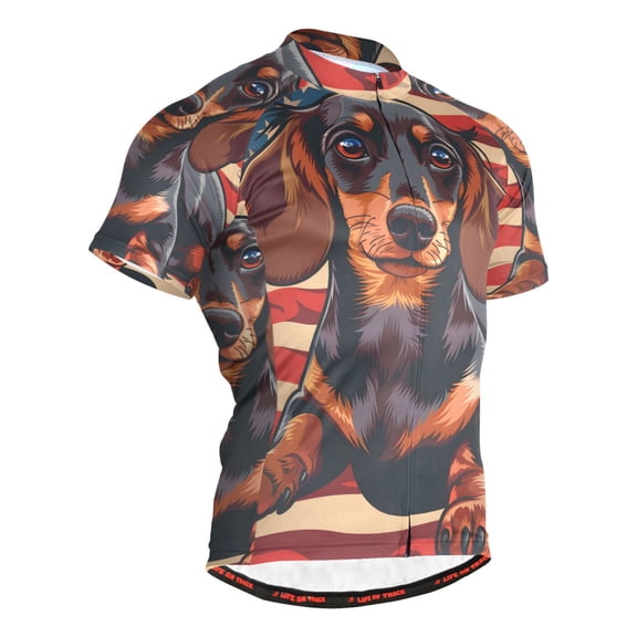 joogoo Dachshund Dog and Flag Men's Cycling Jerseys Mountain Bike Short Sleeve Tops M