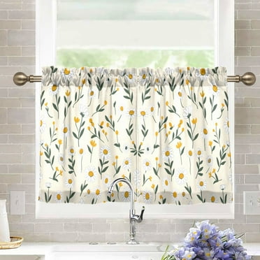 joogoo Daisy Floral Curtains Sets Half Window Cafe Farmhouse Tier 2 Panels Short Curtain Rod Pocket 27"W x 24"L