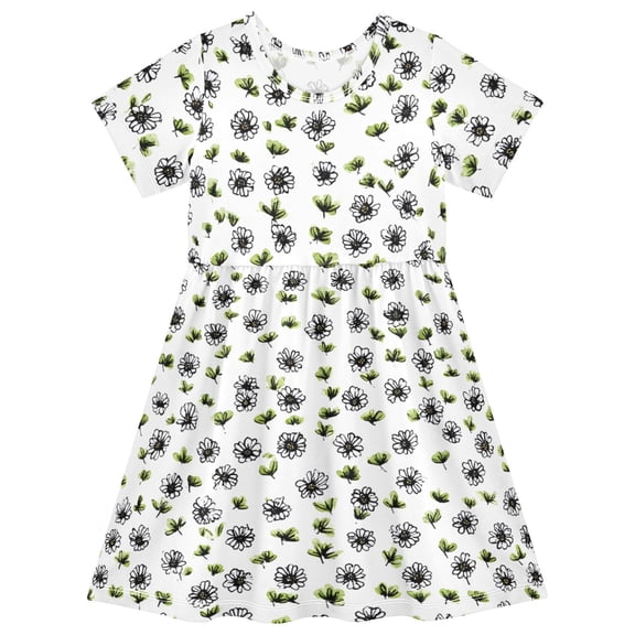 joogoo Daisy Flowers Drawn Girls' Short Sleeve Dress Kids Dresses 5-6T