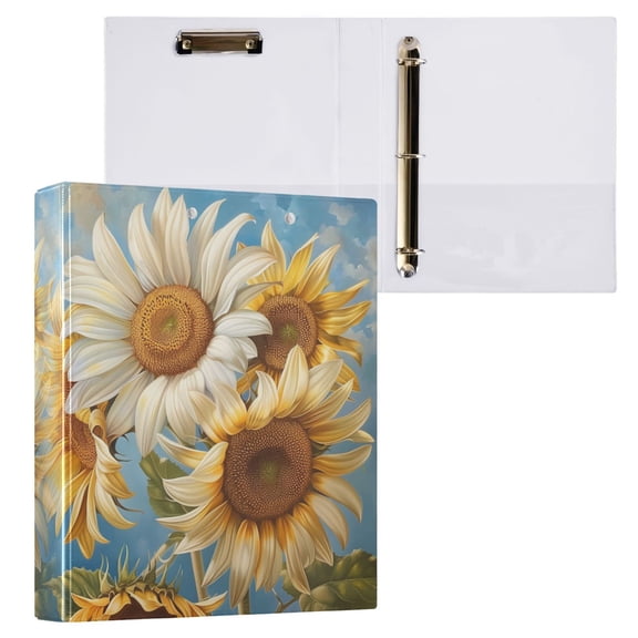 joogoo Daisy Sunflowers Abstract Hardcover 3 Ring Binder 1.5" Round Rings Interior Pockets Binders Organizer 1 Pack