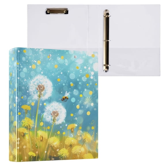 joogoo Dandelion and Bee Hardcover 3 Ring Binder 1.5" Round Rings Interior Pockets Binders Organizer 1 Pack