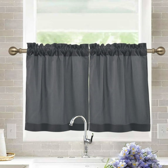 joogoo Dark Gray Curtains Sets Half Window Cafe Farmhouse Tier 2 Panels Short Curtain Rod Pocket 27"W x 36"L