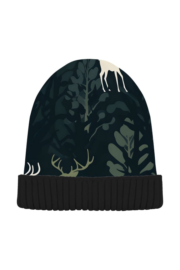 Deers in Forest Beanie Hats Men Women Cuffed Skull Cap Winter Warm Knit Thick Beanies