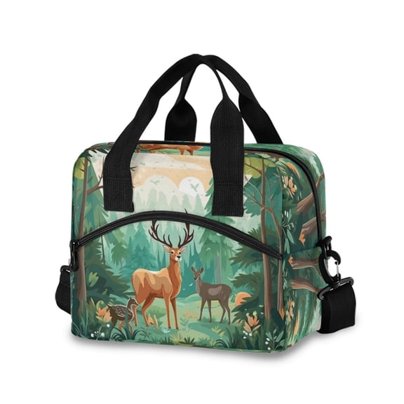 joogoo Deers in Forest Insulated Lunch Bags Reusable Cooler Box with Shoulder Strap