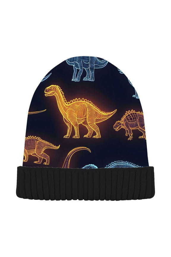 Dinosaur Beanie Hats Cuffed Winter Warm Knit Thick Beanies