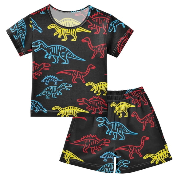 joogoo Dinosaur-a1 Pattern Pajama Sets Short Sleeve Cotton 2-Piece Sleepwear 10Y