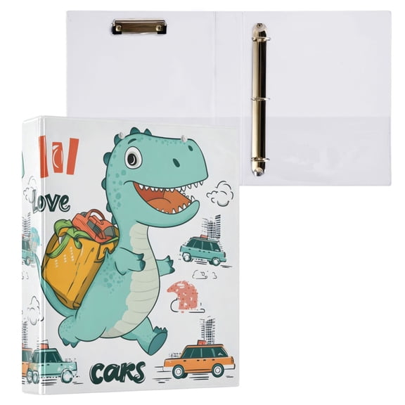 joogoo Dinosaur with Backpack Hardcover 3 Ring Binder 1.5" Round Rings Interior Pockets Binders Organizer 1 Pack