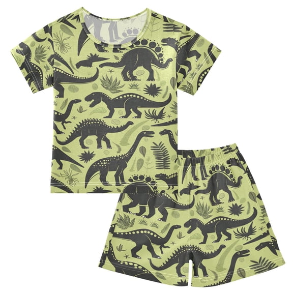 joogoo Dinosaurs Forest Pattern Pajama Sets Short Sleeve Cotton 2-Piece Sleepwear 10Y