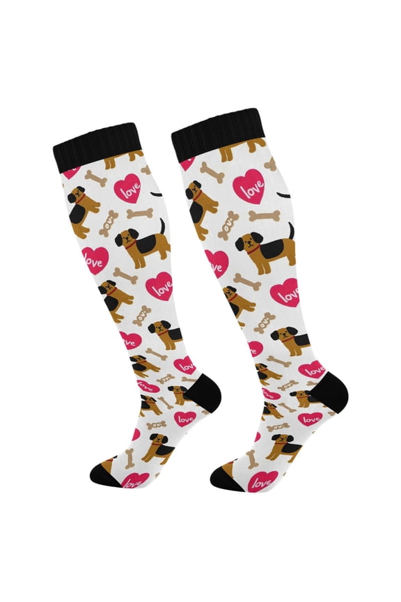 Dog Bones Hearts Socks Women Men Knee High Sock