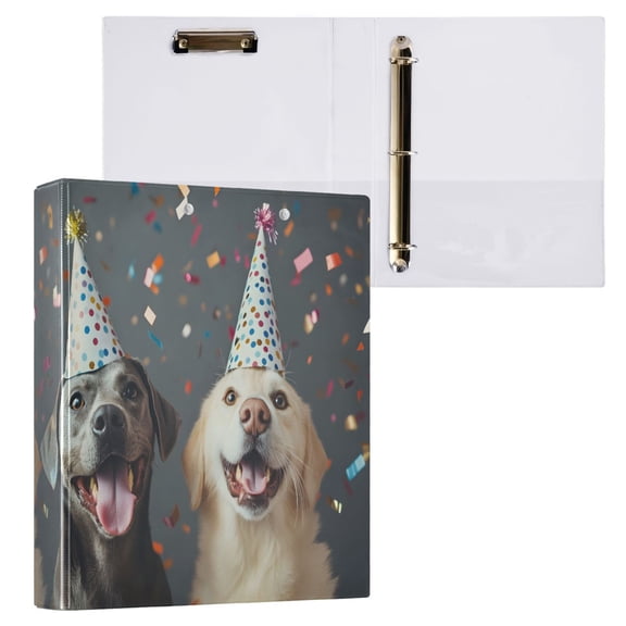 joogoo Dogs Birthday Hardcover 3 Ring Binder 1.5" Round Rings Interior Pockets Binders Organizer 1 Pack