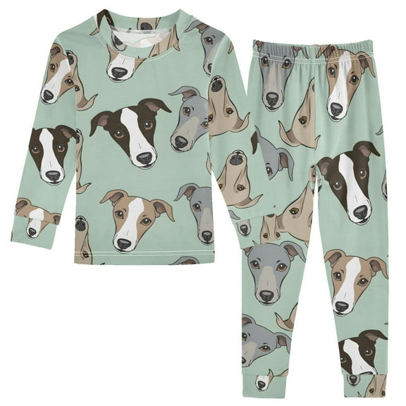 joogoo Dogs Cartoon Heads Pajamas Set Long Sleeve Soft Cotton Sleepwear 2 Piece 24M