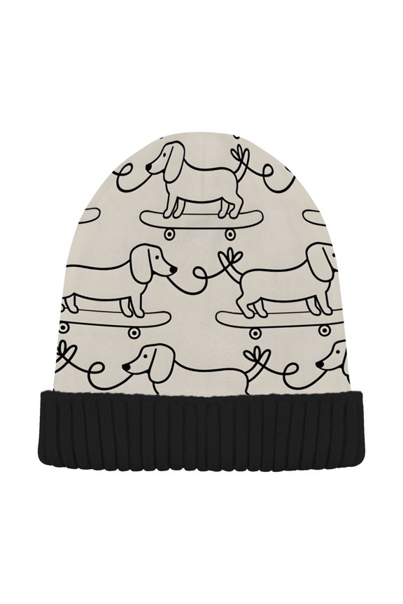 Dogs Skating Beanie Hats Cuffed Winter Warm Knit Thick Beanies