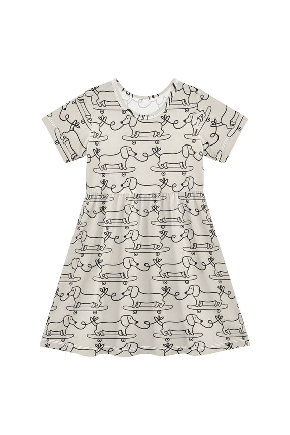 Dogs Skating Girls' Short Sleeve Dress Kids Dresses 5-6T
