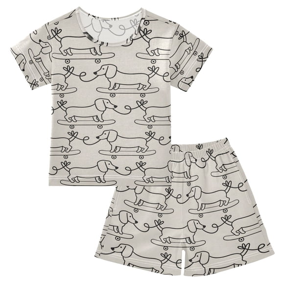 joogoo Dogs Skating Pajama Sets Short Sleeve Cotton 2-Piece Sleepwear 10Y