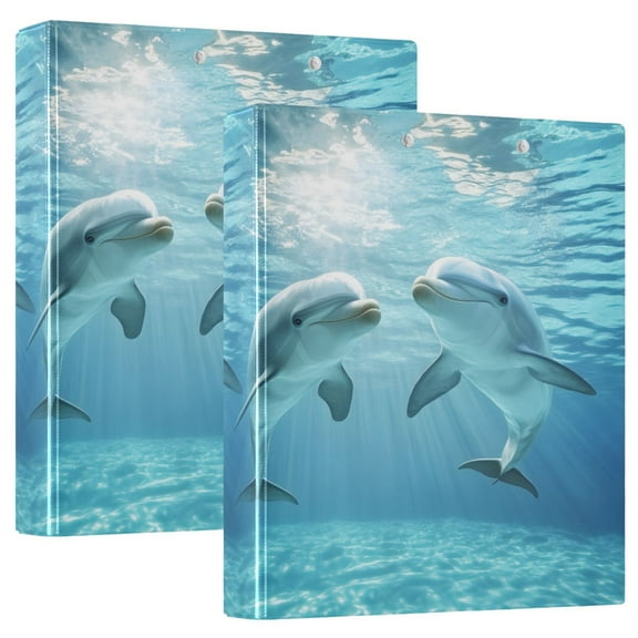 joogoo Dolphins Swim Hardcover 3 Ring Binder 1.5" Round Rings Interior Pockets Binders Organizer 2 Pack