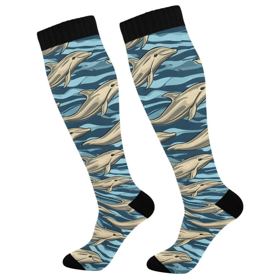 joogoo Dolphins in Ocean Socks Women Men Knee High Sock