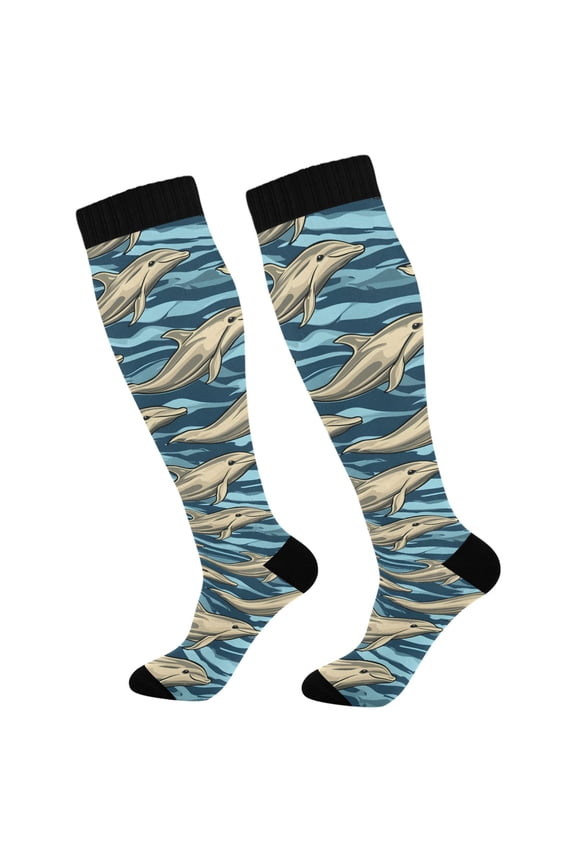 Dolphins in Ocean Socks Women Men Knee High Sock