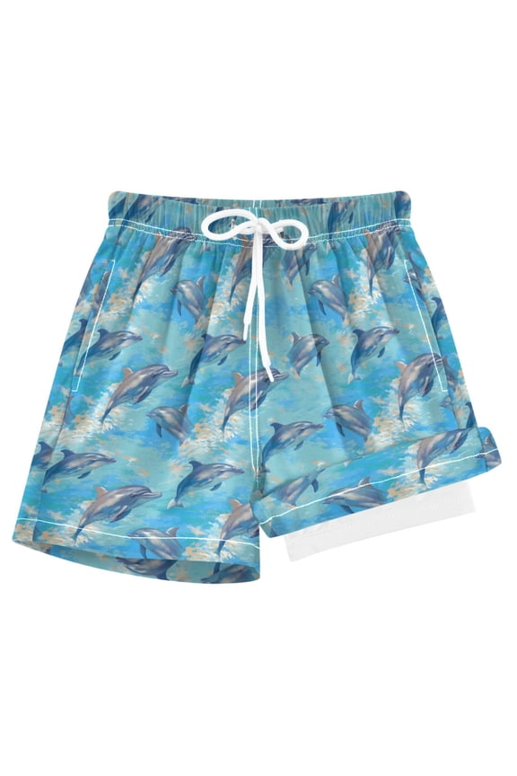 Dolphins in Water Boys Swim Trunks Beach Swimsuit Shorts Boxer 8Y