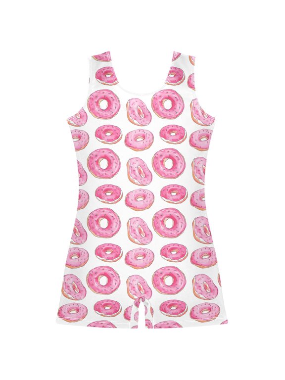 Donut Pattern Girls Leotards Gymnastics Tumbling Outfit Biketard Unitard 7-8Years