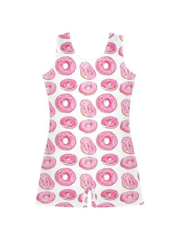 Donut Pattern Girls Leotards Gymnastics Tumbling Outfit Biketard Unitard 9-10Years