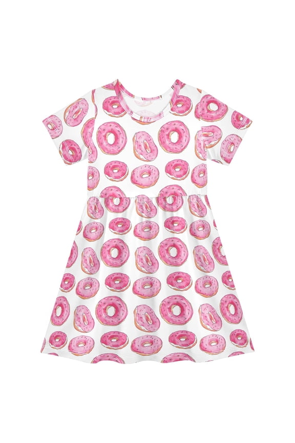 Donut Pattern Girls' Short Sleeve Dress Kids Dresses 2T