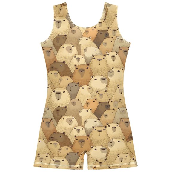joogoo Doodle Capybara Pattern Girls Leotards Gymnastics Tumbling Outfit Biketard Unitard 3-4Years
