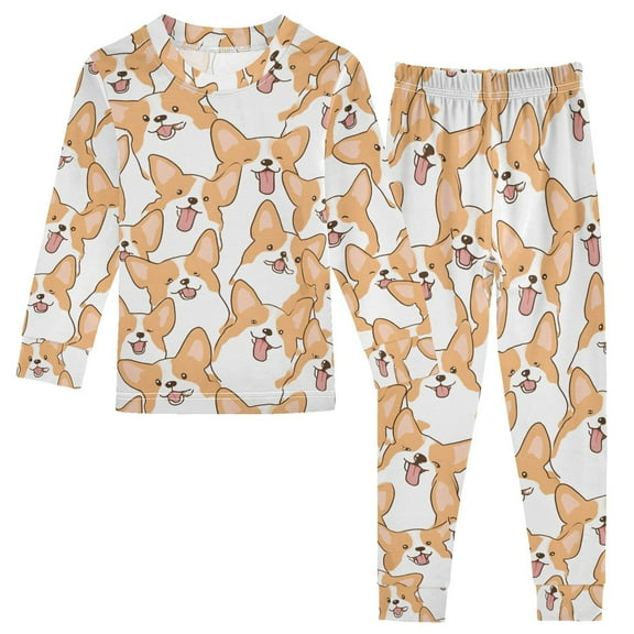 joogoo Doodle Corgi Dogs 2 Piece Long Sleeve Tee and Pants Cotton Pajama Set 4T