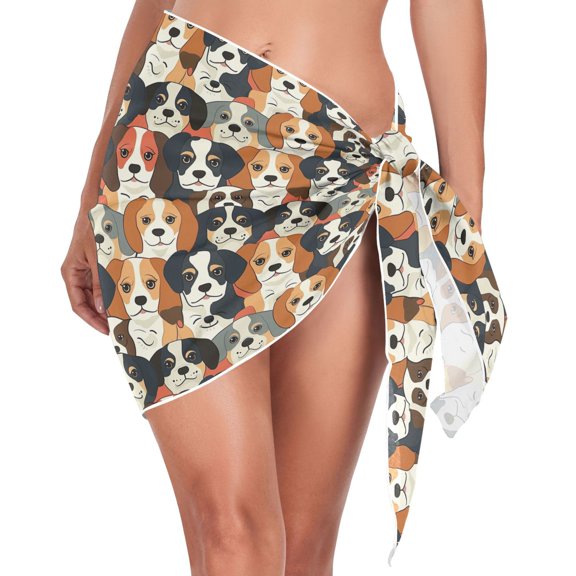 joogoo Doodle Dogs Women's Beach Sarong Bathing Suit Wrap Swimwear Cover Ups S