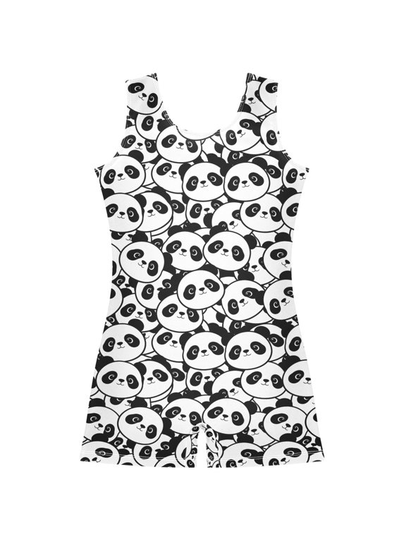 Doodle Pandas Pattern Girls Leotards Gymnastics Tumbling Outfit Biketard Unitard 7-8Years