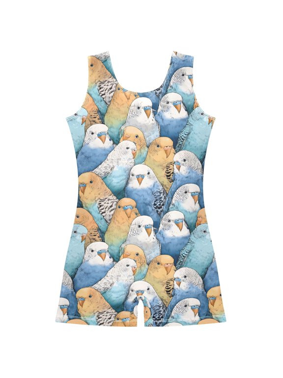 Doodle Parrot-3 Pattern Girls Leotards Gymnastics Tumbling Outfit Biketard Unitard 7-8Years