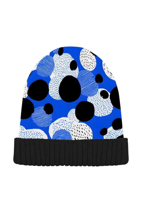 Dots Blue Pattern Beanie Hats Cuffed Winter Warm Knit Thick Beanies