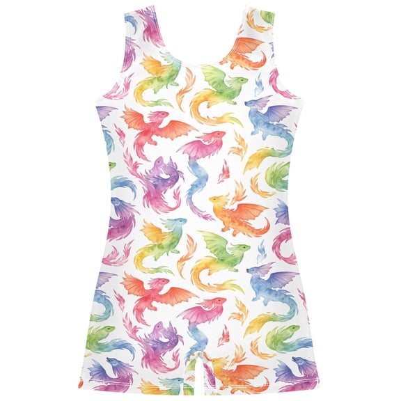 joogoo Dragon Fire Rainbow Pattern Girls Leotards Gymnastics Tumbling Outfit Biketard Unitard 2-3Years